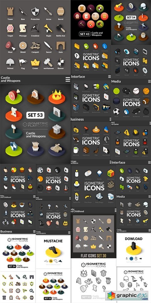 Isometric outline icons set