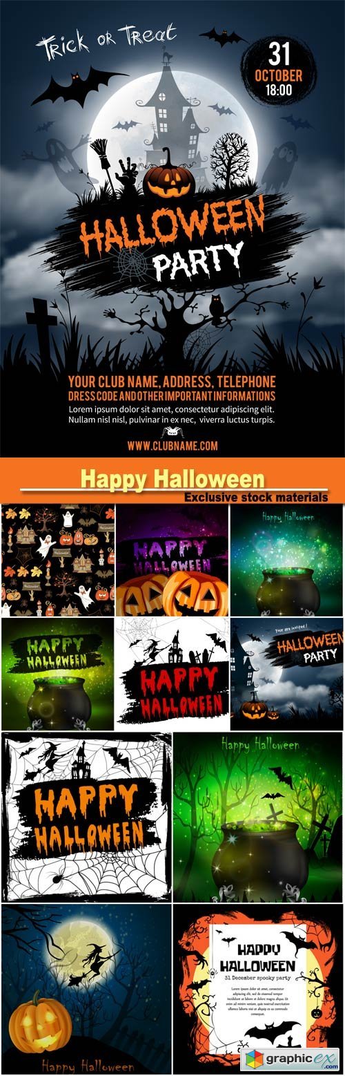 Happy Halloween calligraphy, halloween banner, halloween lettering on a abstract background with pumpkins