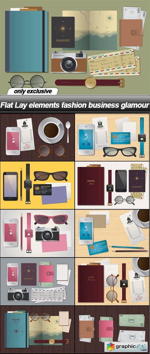 Flat Lay elements fashion business glamour - 11 EPS