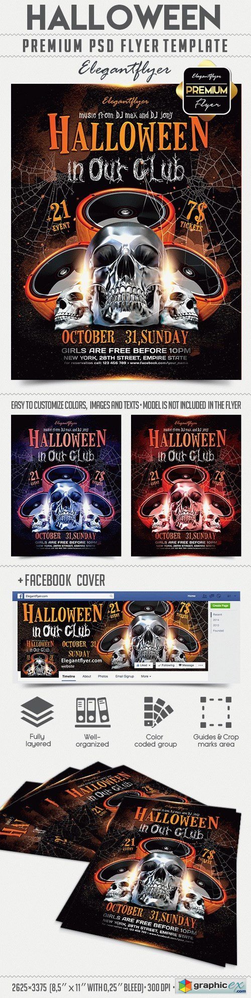 Halloween in Our Club  Flyer PSD Template + Facebook Cover