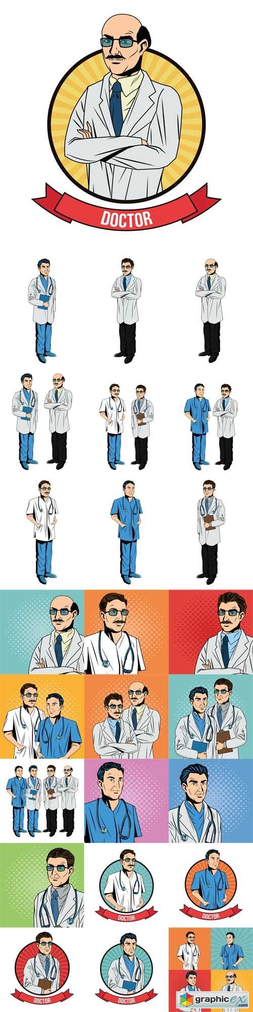 Doctor cartoon with uniform. Medical care pop art comic and retro theme