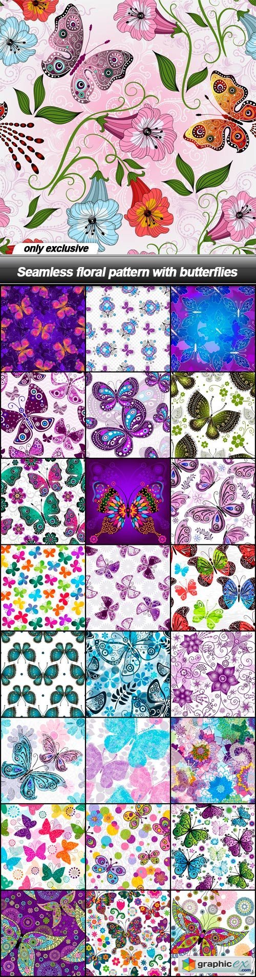 Seamless floral pattern with butterflies - 25 EPS