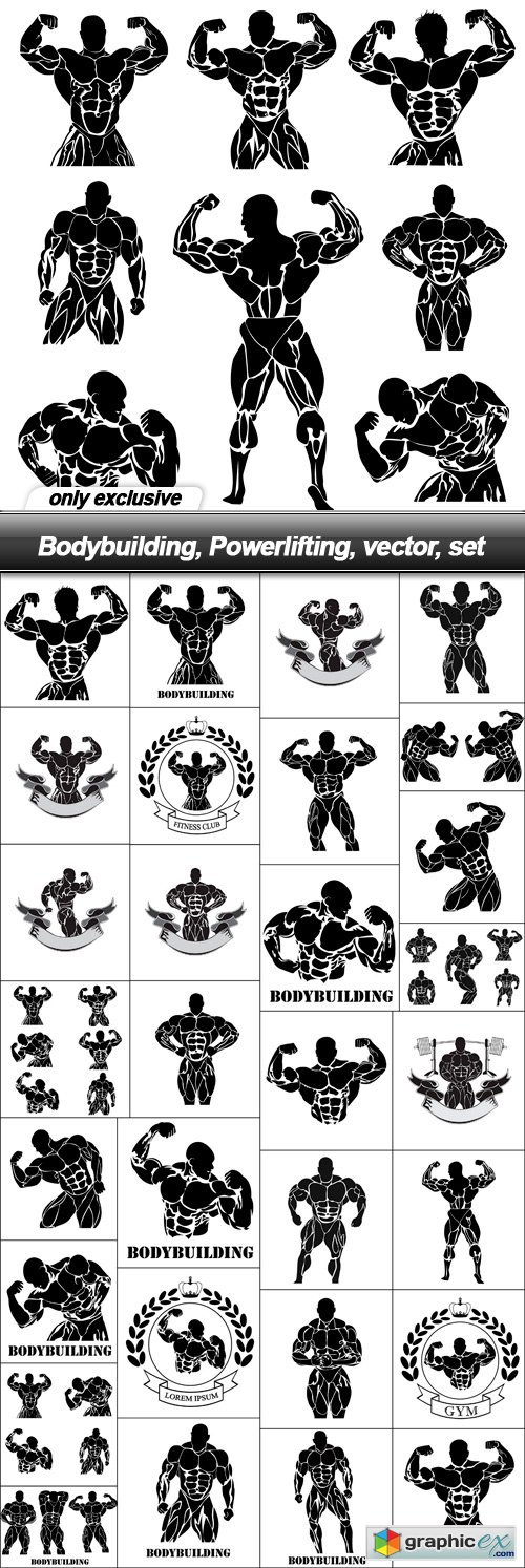 Bodybuilding, Powerlifting, vector, set - 31 EPS