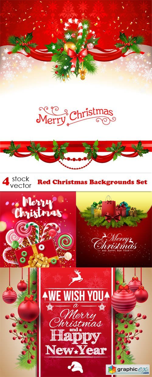 Red Christmas Backgrounds Set