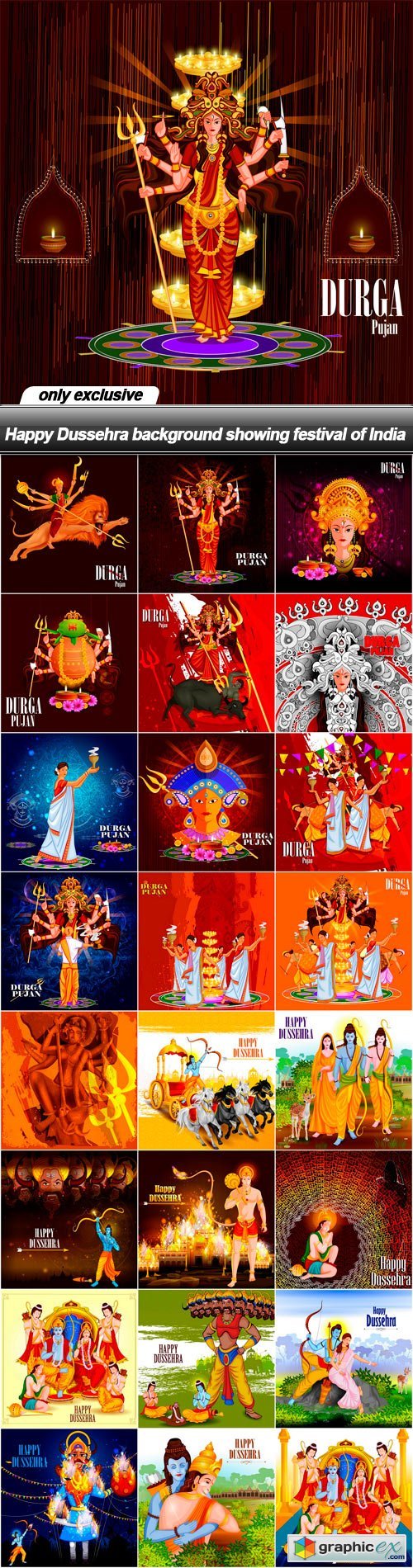 Happy Dussehra background showing festival of India - 25 EPS