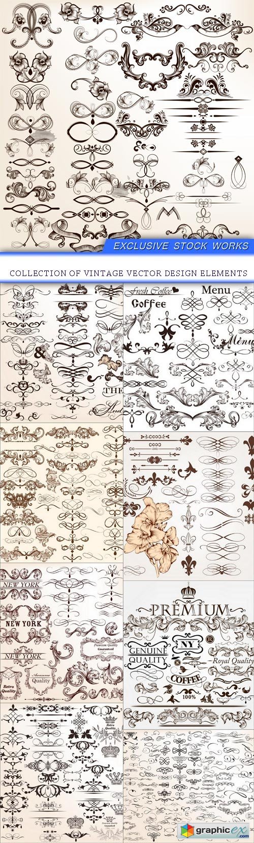 Collection of vintage vector design elements 9X EPS