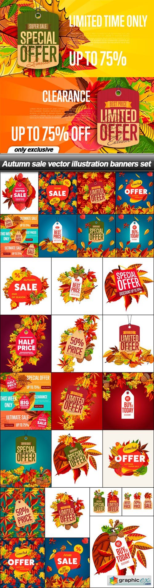Autumn sale vector illustration banners set - 28 EPS