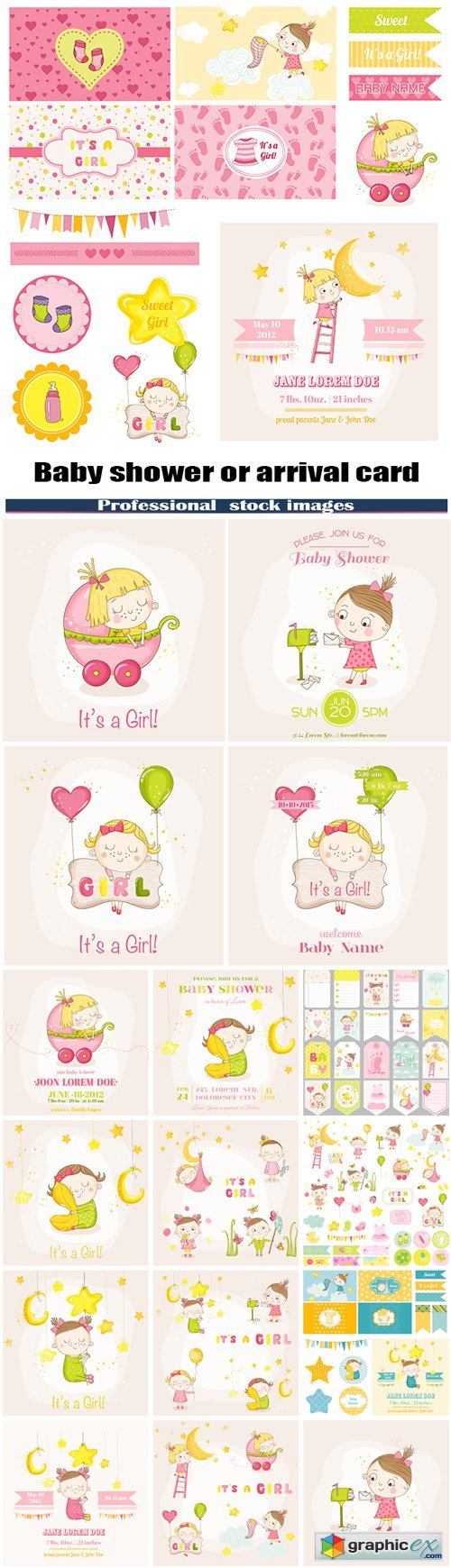 Baby girl - Baby shower or arrival card