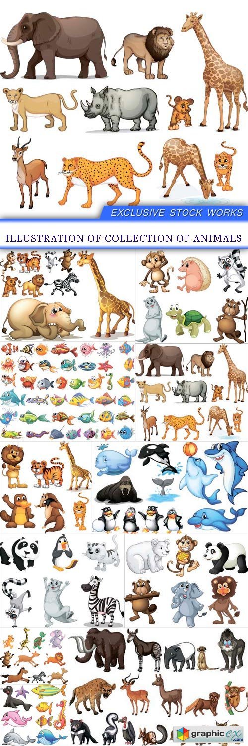 Illustration of collection of animals 11X EPS