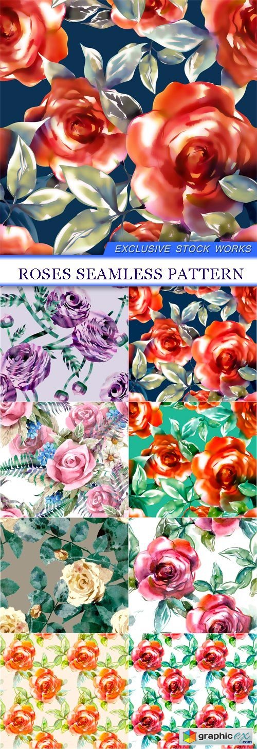 Roses Seamless Pattern 8X JPEG