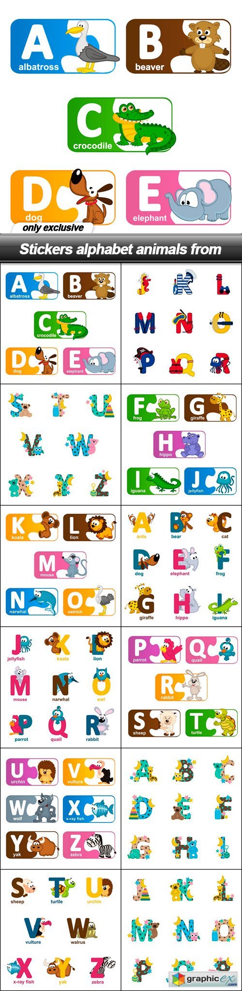 Stickers alphabet animals from - 12 EPS
