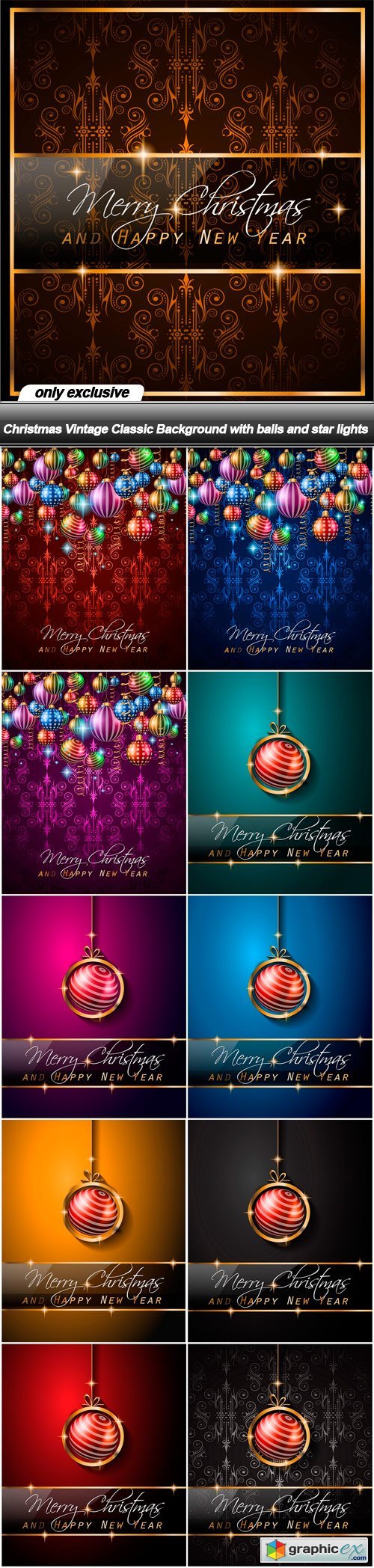 Christmas Vintage Classic Background with balls and star lights - 21 EPS