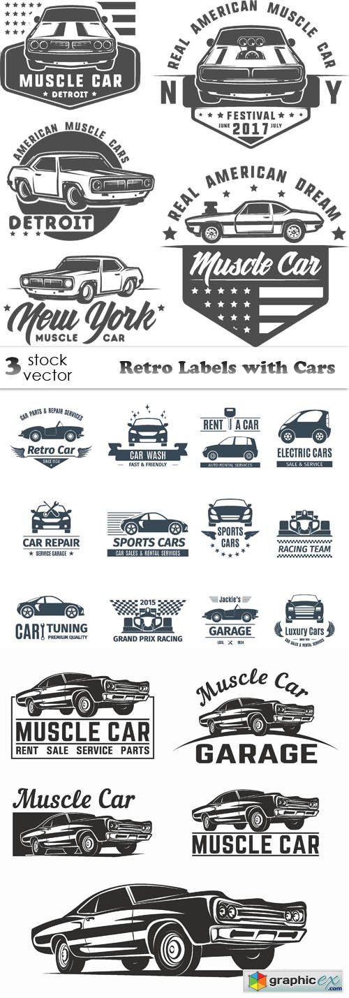 Retro Labels with Cars