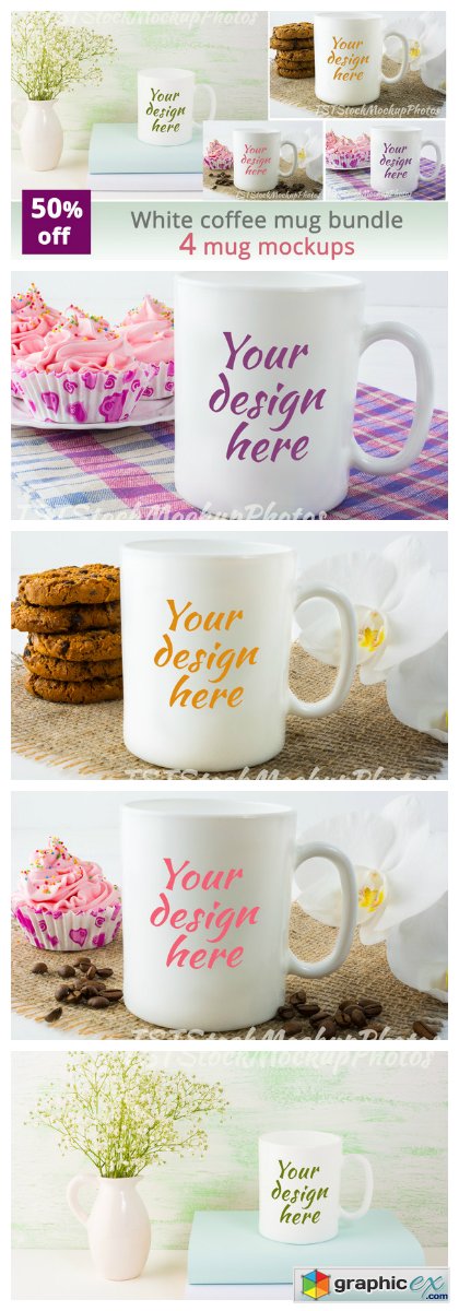 White coffee mug bundle