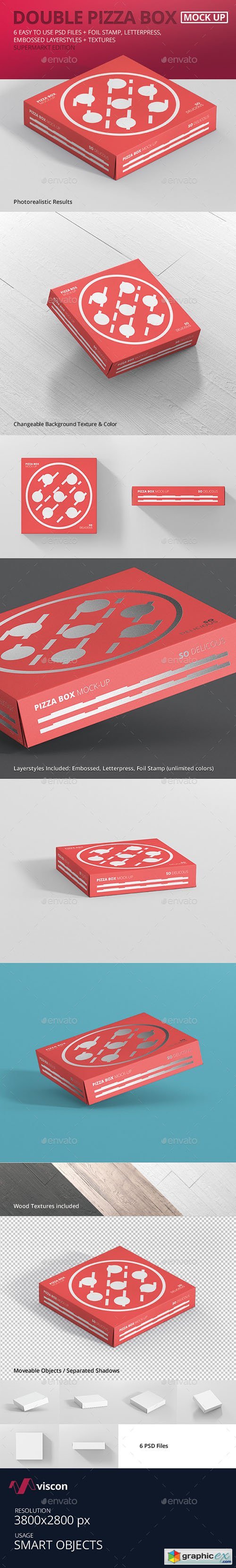 Pizza Box Mockup - Double Pack Supermarket Edition