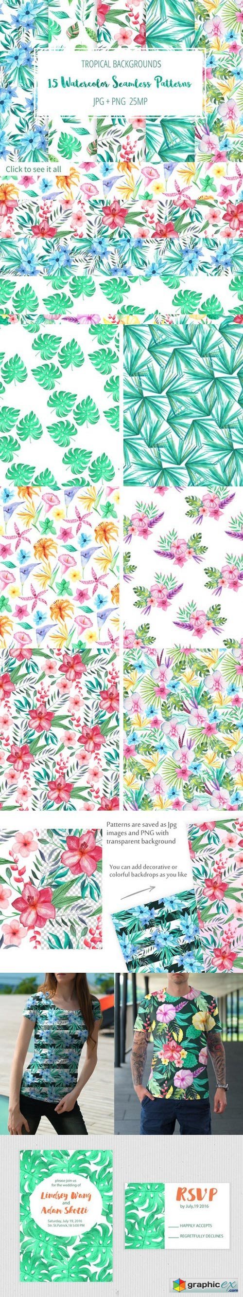 Tropical Floral Seamless Patterns