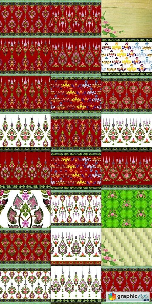 Pattern of flowers and leaves isolated on red background