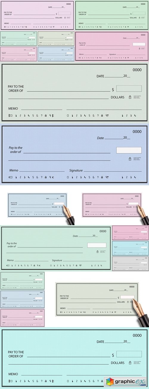 Blank check with green pattern background