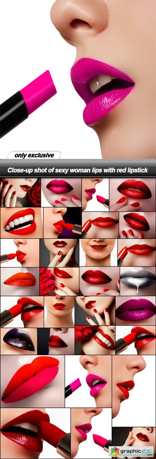 Close-up shot of sexy woman lips with red lipstick - 30 UHQ JPEG