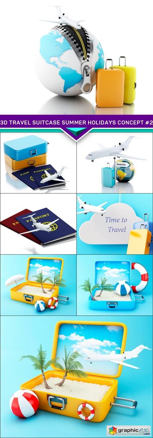 3d Travel suitcase Summer holidays concept #2 8X JPEG