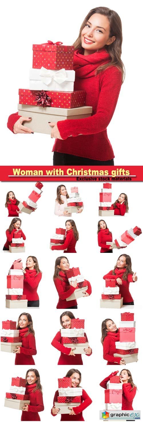 Cheerful woman with Christmas gifts