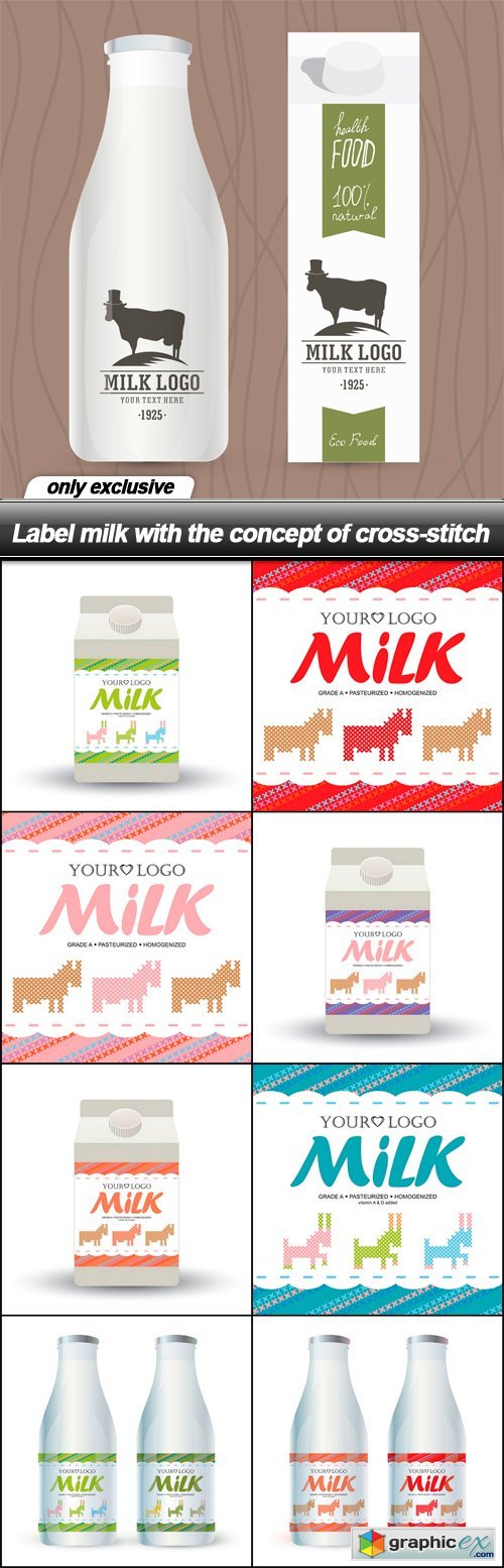Label milk with the concept of cross-stitch - 9 UHQ JPEG