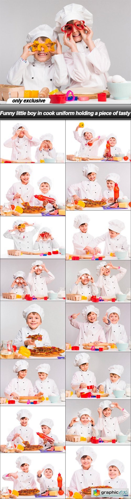 Funny little boy in cook uniform holding a piece of tasty - 17 UHQ JPEG