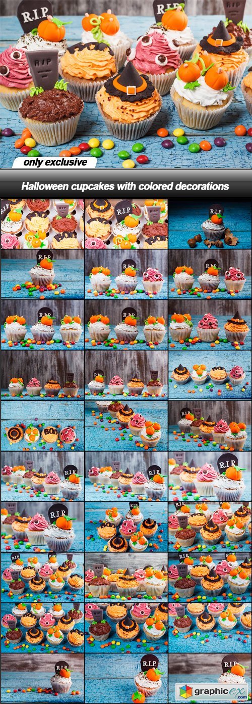 Halloween cupcakes with colored decorations - 30 UHQ JPEG