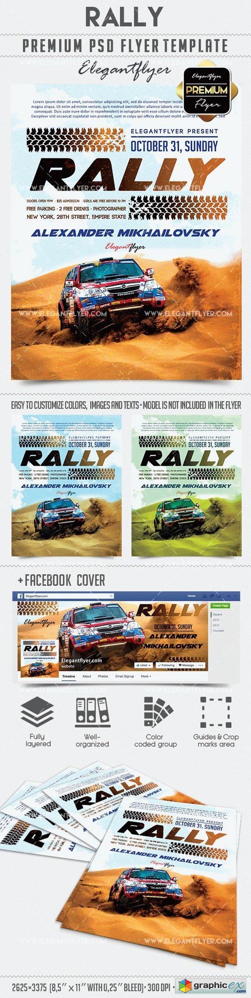 Rally  Flyer PSD Template + Facebook Cover