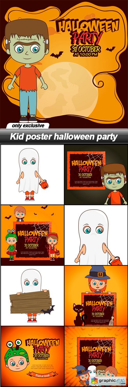 Kid poster halloween party - 9 EPS