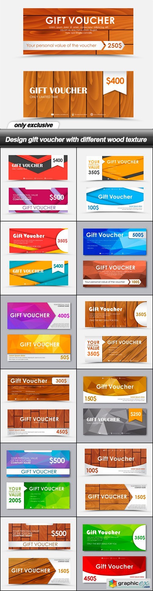 Design gift voucher with different wood texture - 13 EPS