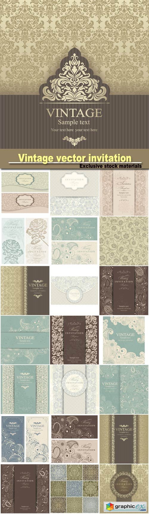 Vintage vector invitation with patterns