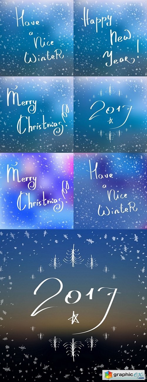 Merry Christmas lettering Greeting Card. Blurred background