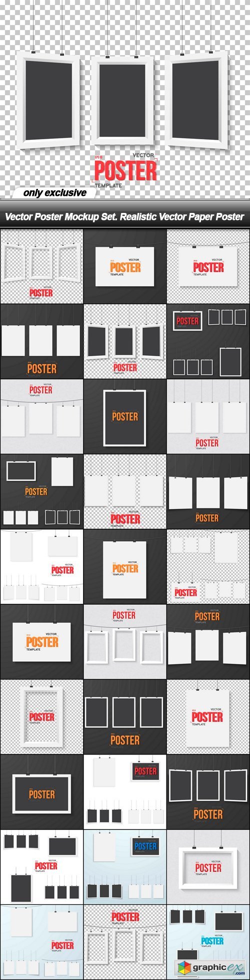 Poster Mockup Set. Realistic Vector Paper Poster - 30 EPS