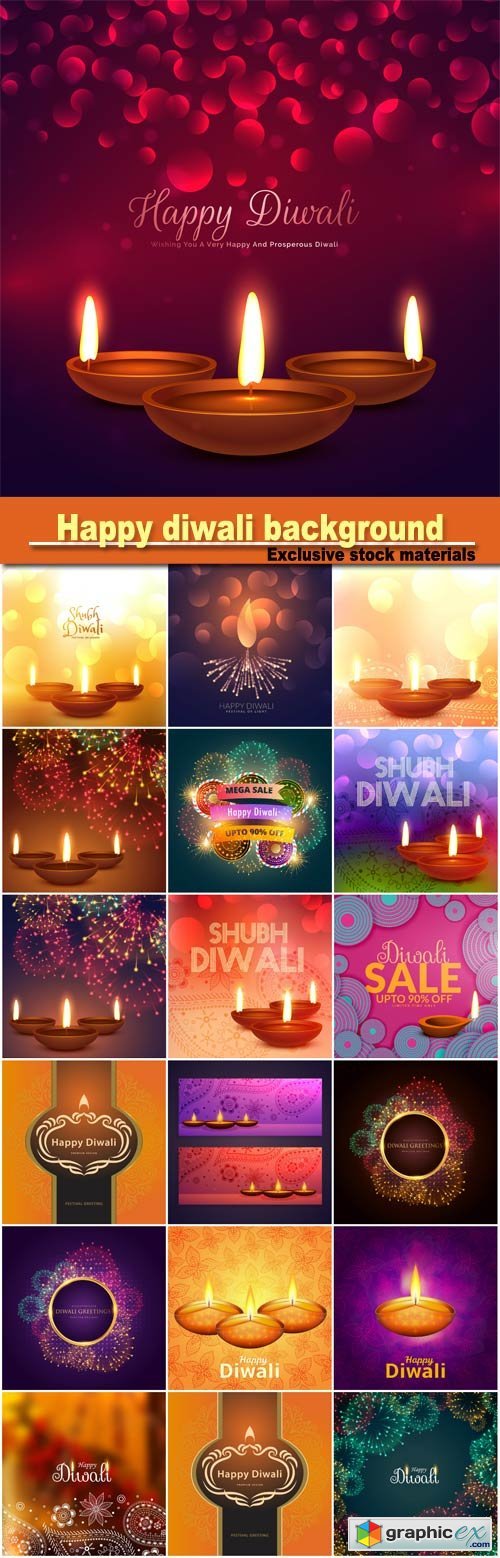 Happy diwali background with diya and bokeh effect