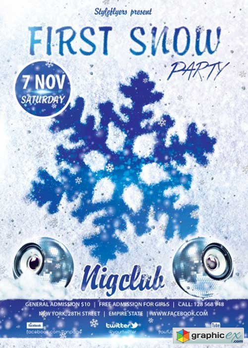  First Snow Party Flyer PSD V1 Template with Facebook cover 