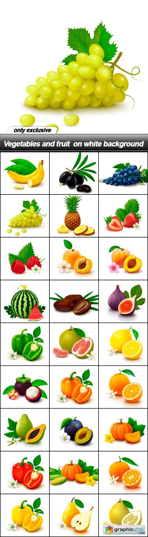 Vegetables and fruit on white background - 27 EPS