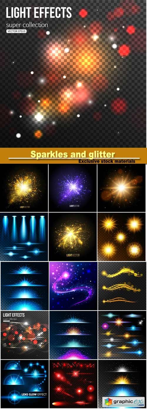 Background with sparkles and glitter, glow light effect, soft bokeh lights, vector illustration
