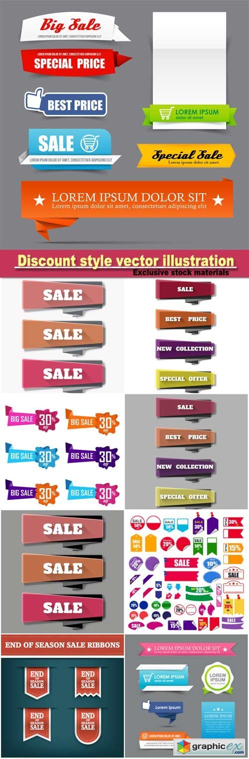 Collection of colorful web tag banner promotion sale discount style vector illustration