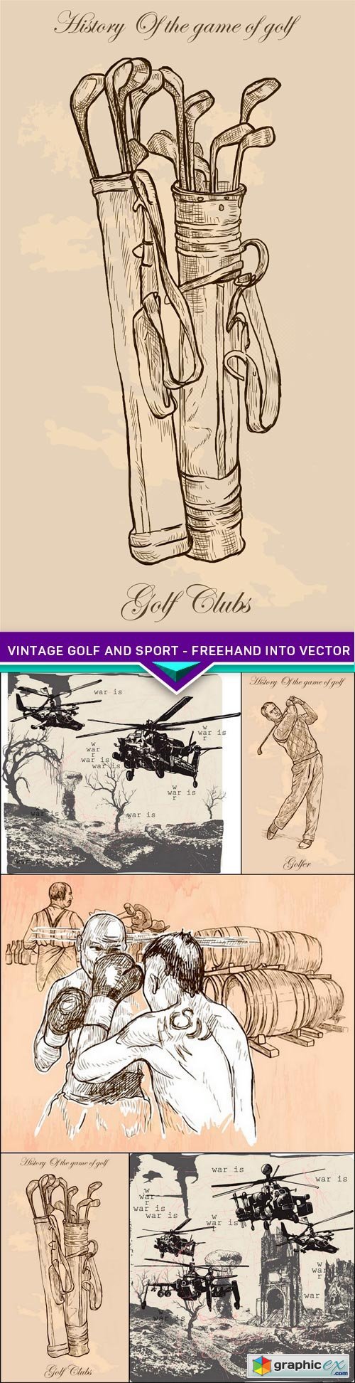 Vintage golf and sport - freehand into vector 5X EPS