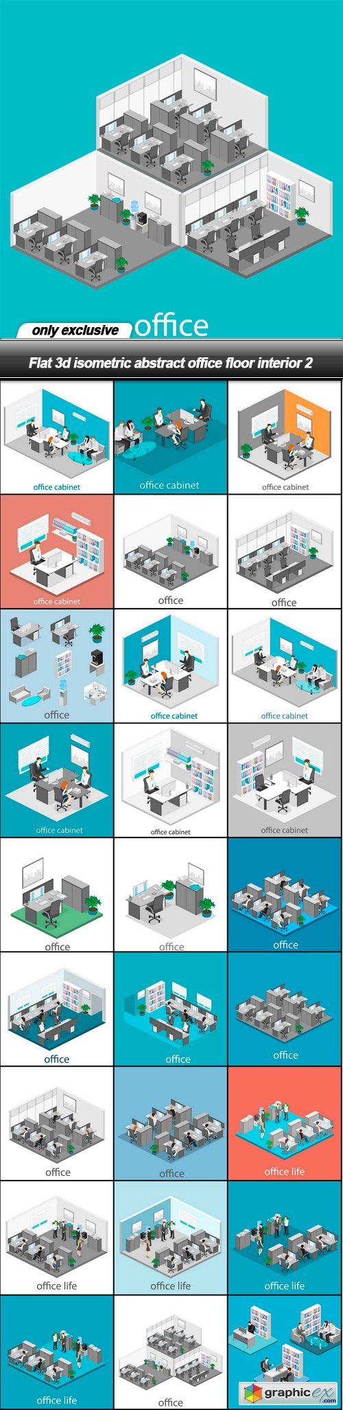 Flat 3d isometric abstract office floor interior 2 - 28 EPS