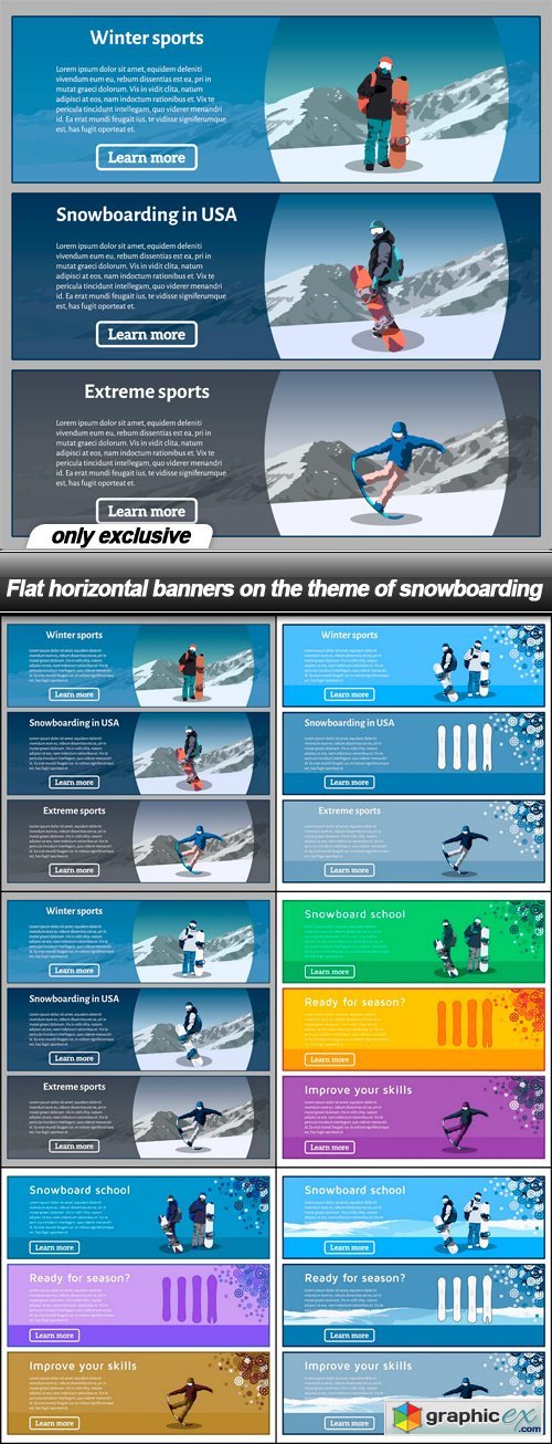 Flat horizontal banners on the theme of snowboarding - 6 EPS