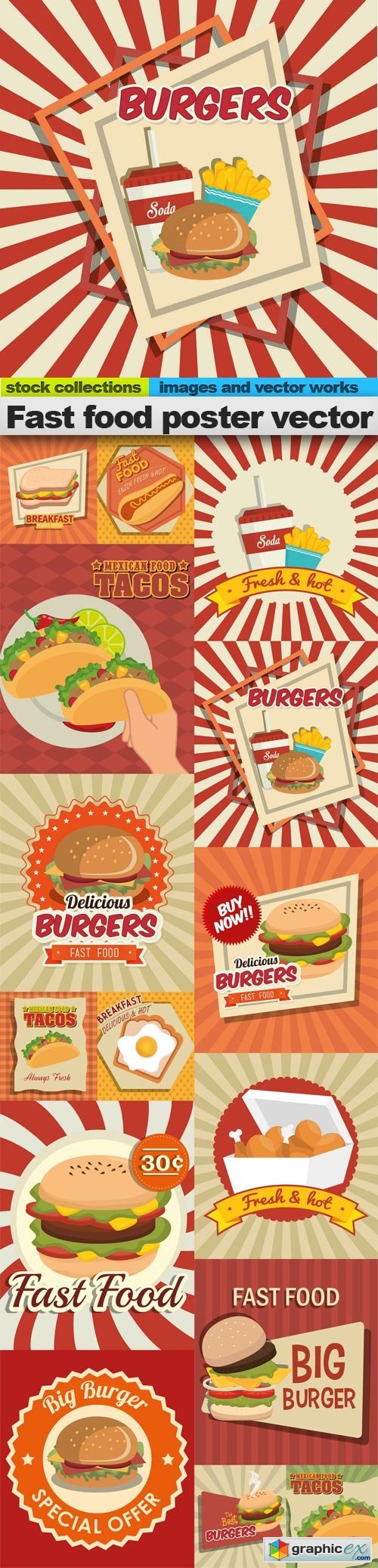 Fast food poster vector, 15 x EPS