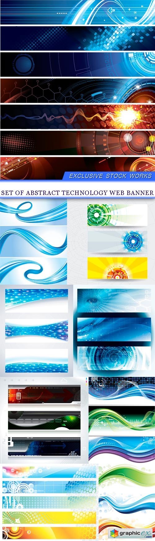 Set of abstract technology web banner 9X EPS