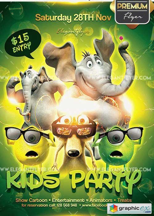  Kids Party Flyer PSD V7 Template + Facebook Cover 