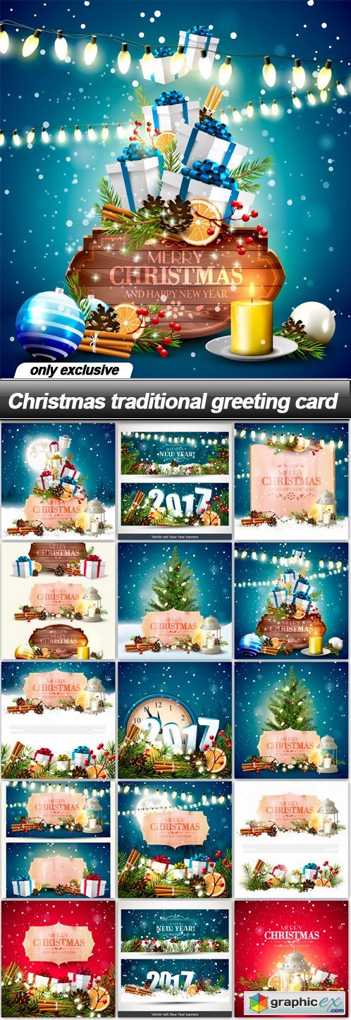 Christmas traditional greeting card - 15 EPS