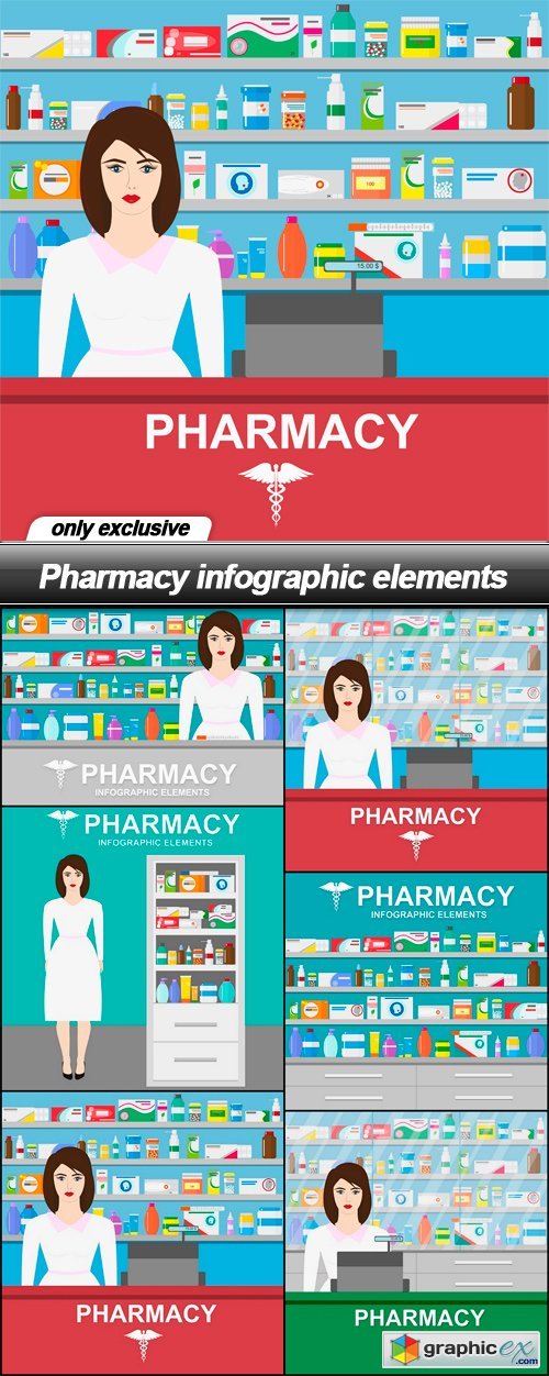 Pharmacy infographic elements - 6 EPS