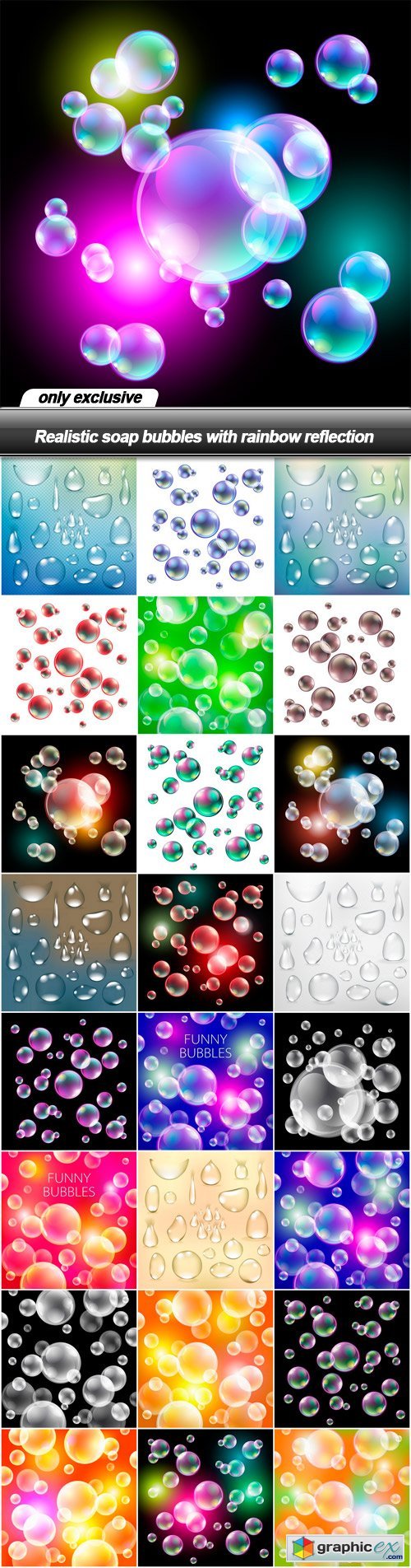Realistic soap bubbles with rainbow reflection - 25 EPS