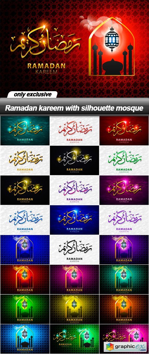 Ramadan kareem with silhouette mosque - 25 EPS