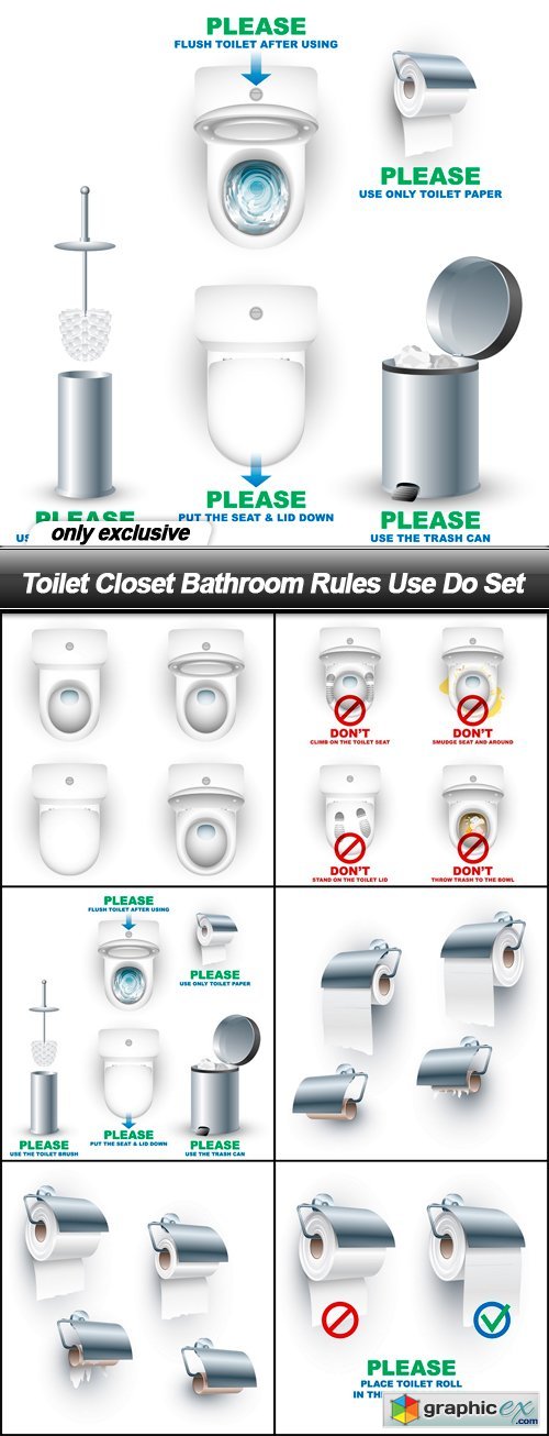 Toilet Closet Bathroom Rules Use Do Set - 6 EPS